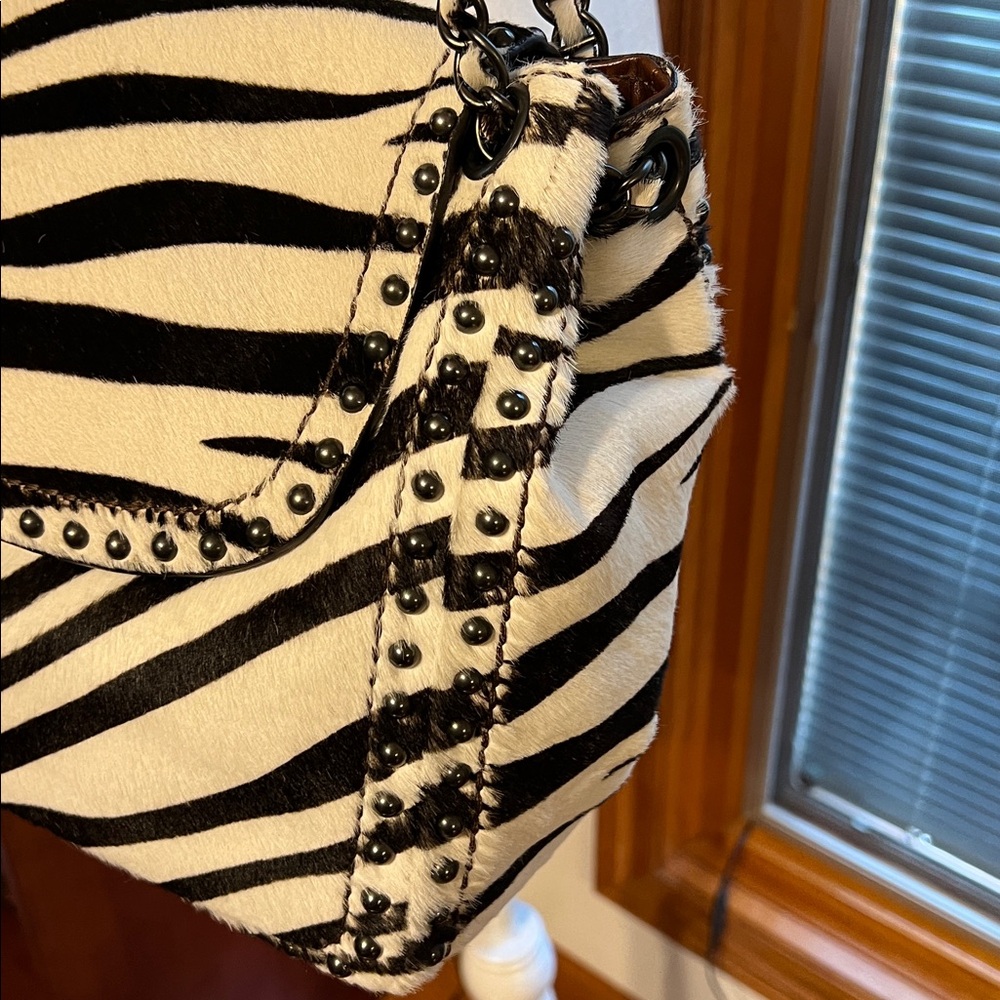 NEW PRADA Zebra print studded calf leather bag - Picture 5 of 12